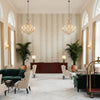 BURTON STRIPE Fabrics (AF23122) – Lavender and Sage | Thibaut - Hotel Lobby Visualization (AI-generated, may not be to scale. Verify pattern scale with product specifications.)