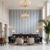 BURTON STRIPE Fabrics (AF23123) – Blue | Thibaut - Hotel Lobby Visualization (AI-generated, may not be to scale. Verify pattern scale with product specifications.)