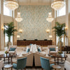 HIGHLAND PEAK Fabrics (AF23141) – Turquoise | Thibaut - Hotel Lobby Visualization (AI-generated, may not be to scale. Verify pattern scale with product specifications.)
