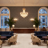 WYNFORD Fabrics (AF23150) – Black | Thibaut - Hotel Lobby Visualization (AI-generated, may not be to scale. Verify pattern scale with product specifications.)