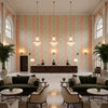 BURTON STRIPE Fabrics (AF23163) – Blush and Green | Thibaut - Hotel Lobby Visualization (AI-generated, may not be to scale. Verify pattern scale with product specifications.)