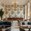 DAHLIA Fabrics (AF24539) – Soft Gold on Cream | Thibaut - Hotel Lobby Visualization (AI-generated, may not be to scale. Verify pattern scale with product specifications.)