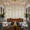 ELLERY STRIPE Fabrics (AF24544) – Robin's Egg on White Robin's Egg on White | Thibaut - Hotel Lobby Visualization (AI-generated, may not be to scale. Verify pattern scale with product specifications.)