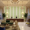 ELLERY STRIPE Fabrics (AF24546) – Kelly on White | Thibaut - Hotel Lobby Visualization (AI-generated, may not be to scale. Verify pattern scale with product specifications.)