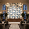 CAMELLIA GARDEN Fabrics (AF24553) – Linen and Navy | Thibaut - Hotel Lobby Visualization (AI-generated, may not be to scale. Verify pattern scale with product specifications.)