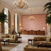 PONTORMA Fabrics (AF24559) – Rose | Thibaut - Hotel Lobby Visualization (AI-generated, may not be to scale. Verify pattern scale with product specifications.)