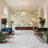 ELWOOD Fabrics (AF24560) – Spring | Thibaut - Hotel Lobby Visualization (AI-generated, may not be to scale. Verify pattern scale with product specifications.)