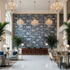 ELWOOD Fabrics (AF24563) – Navy | Thibaut - Hotel Lobby Visualization (AI-generated, may not be to scale. Verify pattern scale with product specifications.)