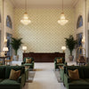 MINI SUN Fabrics (AF24568) – Green | Thibaut - Hotel Lobby Visualization (AI-generated, may not be to scale. Verify pattern scale with product specifications.)