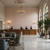 MINI SUN Fabrics (AF24570) – Rose | Thibaut - Hotel Lobby Visualization (AI-generated, may not be to scale. Verify pattern scale with product specifications.)