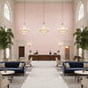LINDSEY Fabrics (AF57810) – Blush | Thibaut - Hotel Lobby Visualization (AI-generated, may not be to scale. Verify pattern scale with product specifications.)