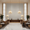 LINDSEY Fabrics (AF57813) – Blue | Thibaut - Hotel Lobby Visualization (AI-generated, may not be to scale. Verify pattern scale with product specifications.)