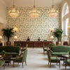 NEWLANDS TOILE Fabrics (AF57836) – sage green | Thibaut - Hotel Lobby Visualization (AI-generated, may not be to scale. Verify pattern scale with product specifications.)