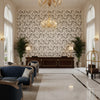 NEWLANDS TOILE Fabrics (AF57838) – ivory | Thibaut - Hotel Lobby Visualization (AI-generated, may not be to scale. Verify pattern scale with product specifications.)