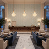 CHELSEA Fabrics (AF57839) – Soft Blue and Green | Thibaut - Hotel Lobby Visualization (AI-generated, may not be to scale. Verify pattern scale with product specifications.)