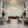 SUSSEX HYDRANGEA Fabrics (AF57846) – Blue and Green | Thibaut - Hotel Lobby Visualization (AI-generated, may not be to scale. Verify pattern scale with product specifications.)