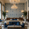 NARBETH Fabrics (AF57862) – Slate and Grey | Thibaut - Hotel Lobby Visualization (AI-generated, may not be to scale. Verify pattern scale with product specifications.)