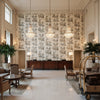 MOOREA Fabrics (AF72984) – Mineral | Thibaut - Hotel Lobby Visualization (AI-generated, may not be to scale. Verify pattern scale with product specifications.)