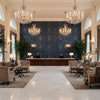 MALI Fabrics (AF78714) – Navy | Thibaut - Hotel Lobby Visualization (AI-generated, may not be to scale. Verify pattern scale with product specifications.)