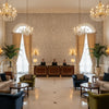 MALI Fabrics (AF78717) – light gray | Thibaut - Hotel Lobby Visualization (AI-generated, may not be to scale. Verify pattern scale with product specifications.)