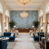 TANSMAN Fabrics (AF78734) – Robin's Egg Robin's Egg | Thibaut - Hotel Lobby Visualization (AI-generated, may not be to scale. Verify pattern scale with product specifications.)