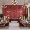 TANSMAN Fabrics (AF78736) – Red | Thibaut - Hotel Lobby Visualization (AI-generated, may not be to scale. Verify pattern scale with product specifications.)