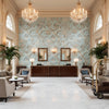 KALAMKARI Fabrics (AF78737) – Robin's Egg Robin's Egg | Thibaut - Hotel Lobby Visualization (AI-generated, may not be to scale. Verify pattern scale with product specifications.)