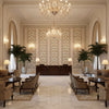 CAIRO Fabrics (AF9626) – Eggplant | Thibaut - Hotel Lobby Visualization (AI-generated, may not be to scale. Verify pattern scale with product specifications.)