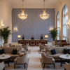 PETIT ARBRE Fabrics (AF9630) – navy | Thibaut - Hotel Lobby Visualization (AI-generated, may not be to scale. Verify pattern scale with product specifications.)