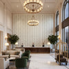 HERRIOT WAY EMBROIDERY Fabrics (AF9635) – Green on White | Thibaut - Hotel Lobby Visualization (AI-generated, may not be to scale. Verify pattern scale with product specifications.)