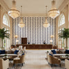HERRIOT WAY EMBROIDERY Fabrics (AF9636) – Navy on White | Thibaut - Hotel Lobby Visualization (AI-generated, may not be to scale. Verify pattern scale with product specifications.)