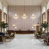HERRIOT WAY EMBROIDERY Fabrics (AF9638) – beige | Thibaut - Hotel Lobby Visualization (AI-generated, may not be to scale. Verify pattern scale with product specifications.)