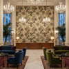 FAIRBANKS Fabrics (AF9641) – Plum | Thibaut - Hotel Lobby Visualization (AI-generated, may not be to scale. Verify pattern scale with product specifications.)