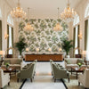 FAIRBANKS Fabrics (AF9647) – Green and White | Thibaut - Hotel Lobby Visualization (AI-generated, may not be to scale. Verify pattern scale with product specifications.)