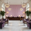 AKIO Fabrics (AF9813) – Fuchsia | Thibaut - Hotel Lobby Visualization (AI-generated, may not be to scale. Verify pattern scale with product specifications.)