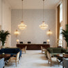 AKIO Fabrics (AF9817) – Grey | Thibaut - Hotel Lobby Visualization (AI-generated, may not be to scale. Verify pattern scale with product specifications.)