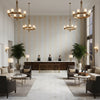 JAPONIC STRIPE Fabrics (AF9820) – Grey | Thibaut - Hotel Lobby Visualization (AI-generated, may not be to scale. Verify pattern scale with product specifications.)