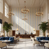 JAPONIC STRIPE Fabrics (AF9823) – Navy | Thibaut - Hotel Lobby Visualization (AI-generated, may not be to scale. Verify pattern scale with product specifications.)