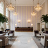 JAPONIC STRIPE Fabrics (AF9825) – Eggplant | Thibaut - Hotel Lobby Visualization (AI-generated, may not be to scale. Verify pattern scale with product specifications.)