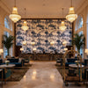 KYOTO Fabrics (AF9826) – Navy | Thibaut - Hotel Lobby Visualization (AI-generated, may not be to scale. Verify pattern scale with product specifications.)