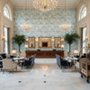 SHADOWS Fabrics (AF9833) – Robin's Egg Robin's Egg | Thibaut - Hotel Lobby Visualization (AI-generated, may not be to scale. Verify pattern scale with product specifications.)