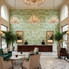 SHADOWS Fabrics (AF9834) – Emerald Green | Thibaut - Hotel Lobby Visualization (AI-generated, may not be to scale. Verify pattern scale with product specifications.)