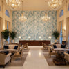 PUCCINI Fabrics (AF9860) – Robin's Egg Robin's Egg | Thibaut - Hotel Lobby Visualization (AI-generated, may not be to scale. Verify pattern scale with product specifications.)
