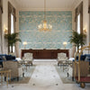 TREE HOUSE Fabrics (AF9863) – Robin's Egg Robin's Egg | Thibaut - Hotel Lobby Visualization (AI-generated, may not be to scale. Verify pattern scale with product specifications.)