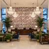 TREE HOUSE Fabrics (AF9865) – Eggplant | Thibaut - Hotel Lobby Visualization (AI-generated, may not be to scale. Verify pattern scale with product specifications.)