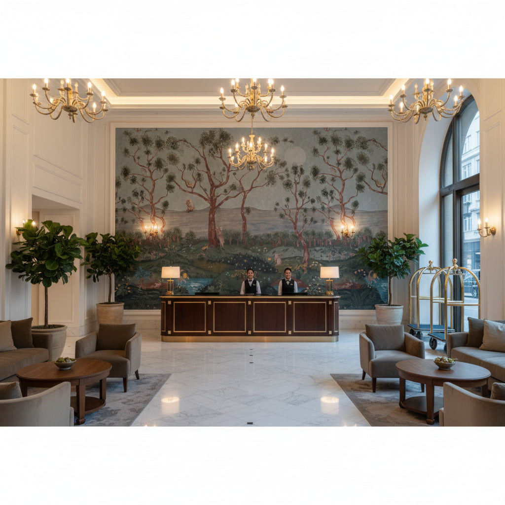 AMW10081.15.0 | Kravet - Hotel Lobby Visualization (AI-generated, may not be to scale. Verify pattern scale with product specifications.)
