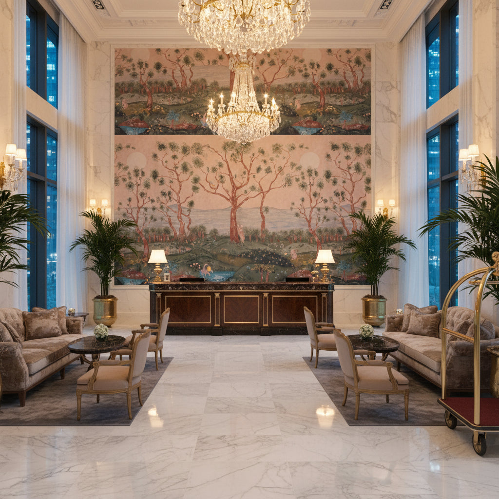 AMW10081.716.0 | Kravet - Hotel Lobby Visualization (AI-generated, may not be to scale. Verify pattern scale with product specifications.)