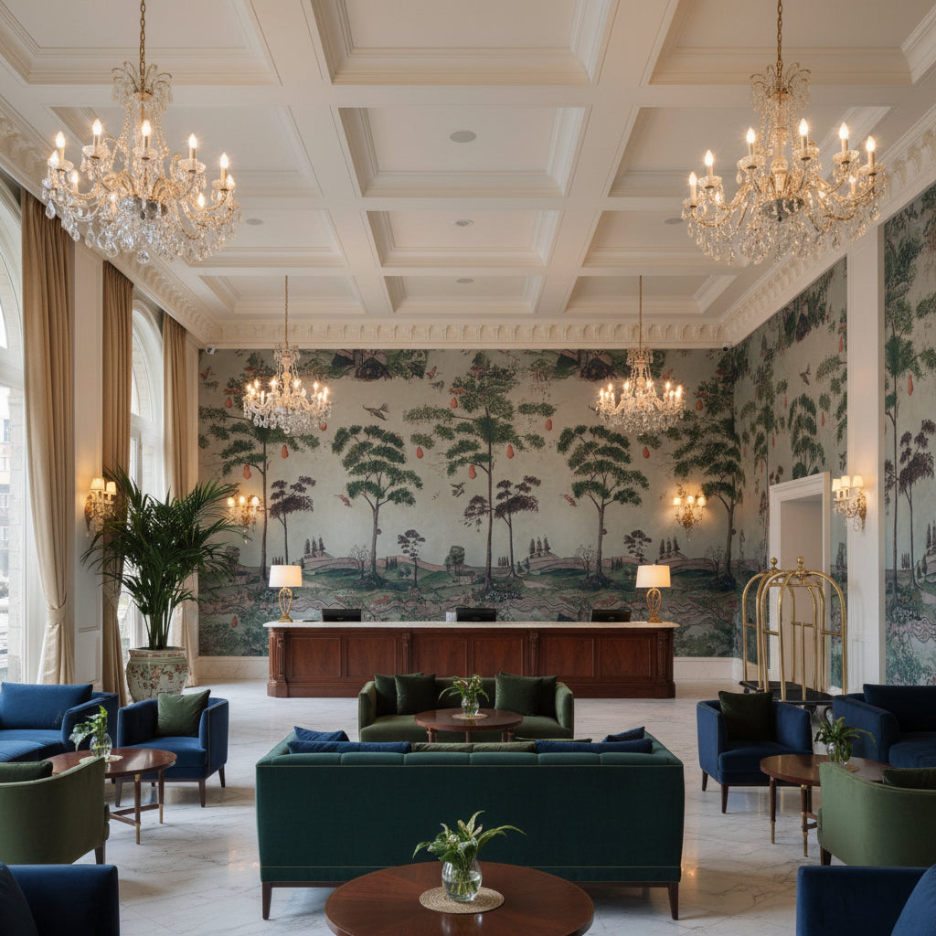 AMW10085.106.0 | Kravet - Hotel Lobby Visualization (AI-generated, may not be to scale. Verify pattern scale with product specifications.)