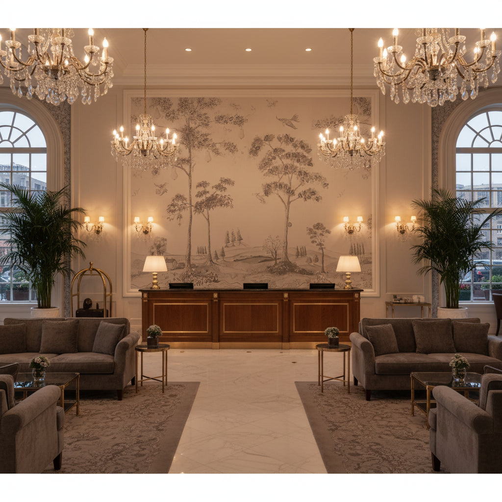 AMW10085.11.0 | Kravet - Hotel Lobby Visualization (AI-generated, may not be to scale. Verify pattern scale with product specifications.)