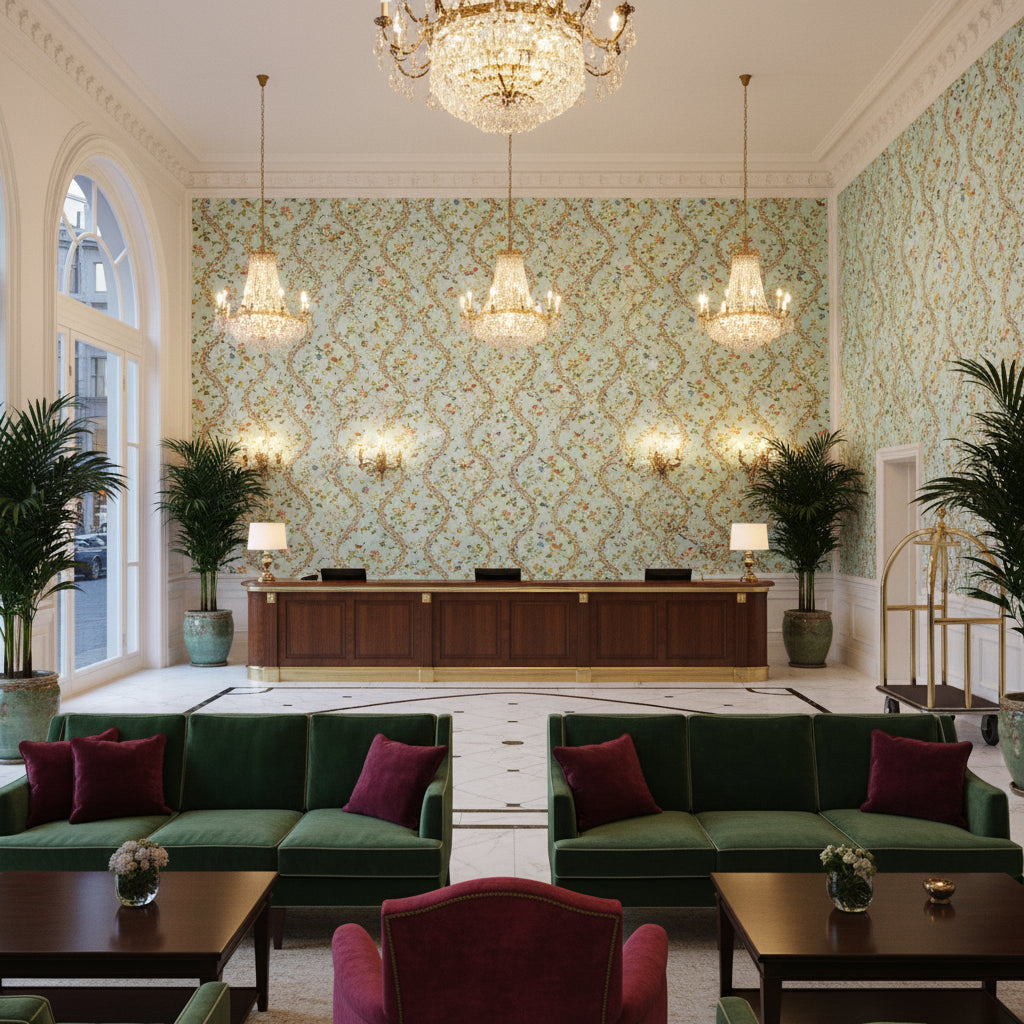 BF10475.205.0 | Kravet - Hotel Lobby Visualization (AI-generated, may not be to scale. Verify pattern scale with product specifications.)